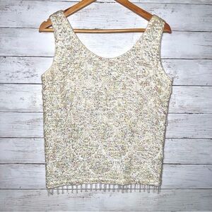 Vintage Iridescent Beaded Cream Tank Top